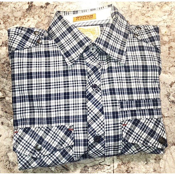 Sovereign Code Plaid Button Long Sleeve Woven Pleasure Men's Shirt Size Small - Picture 3 of 7